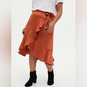 Torrid Copper Leopard Print Jacquard Faux Wrap Flutter Plus Size Skirt (1X)